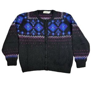L.L. Bean Black and Blue Patterned Cardigan